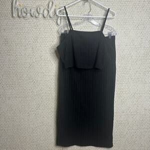 Shein Curve Black Ribbed Midi Skirt and Crop Tank Top 2 piece Set Size 1XL